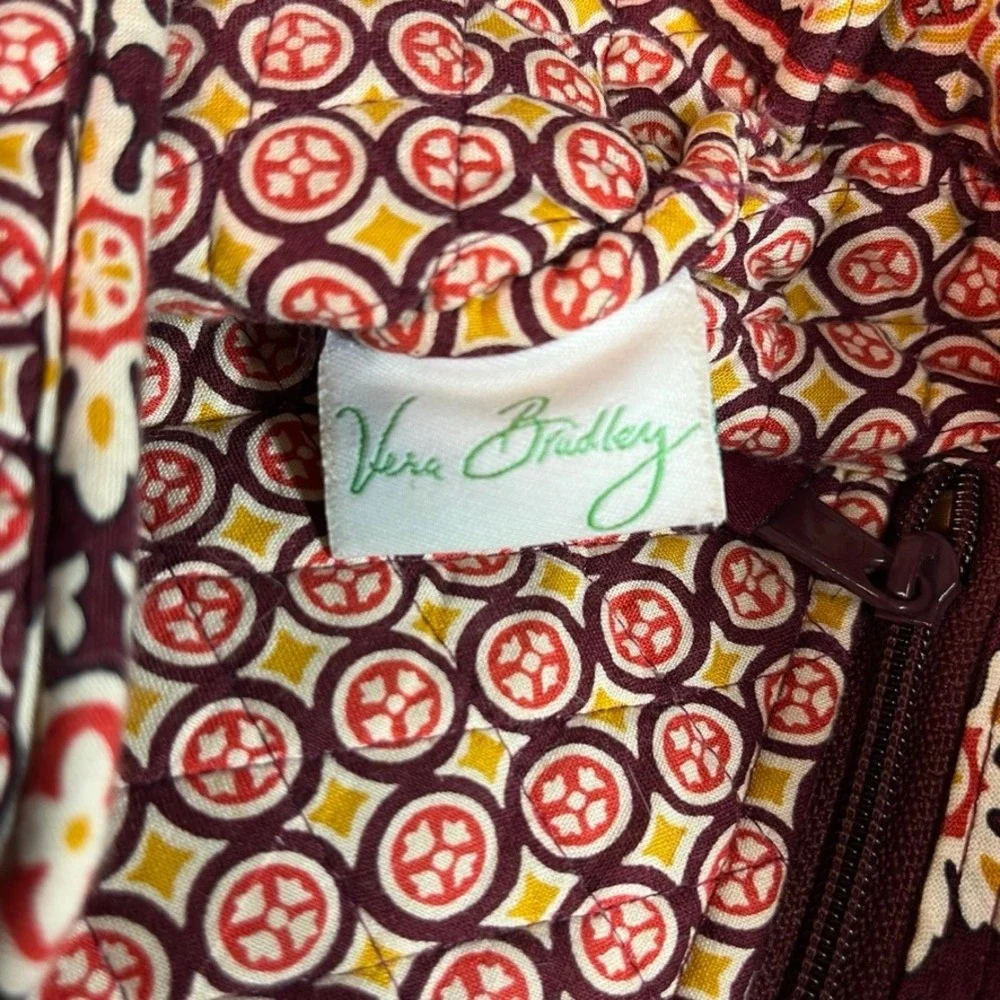 Vera Bradley Symphony in Red Quilted Cotton Tote Bag Burgundy Medallion USA Made